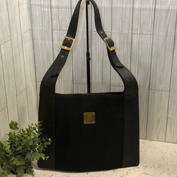 MCM Handbags - MCM Black Shoulder Bag with Gold Accents